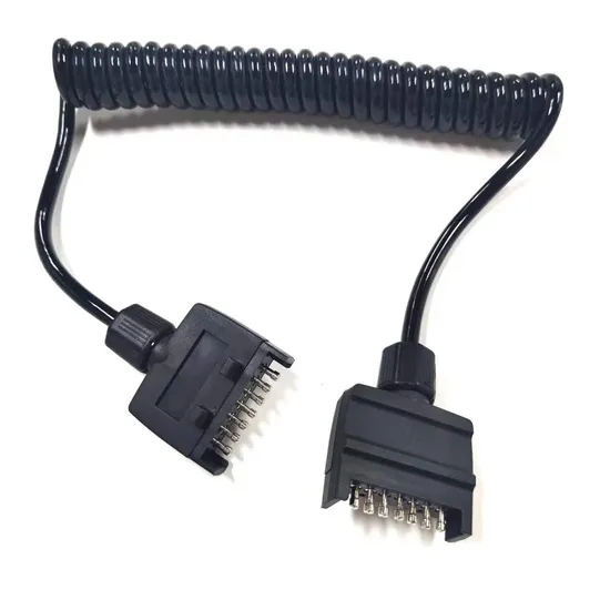 High Elasticity Curly Coiled Cable 7pin Flat Plug Trailer Spiral Cable for Dual RV Truck Automotive 